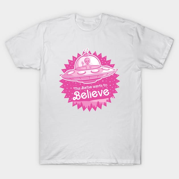 Pink Alien Wants to Believe T-Shirt by sirwatson